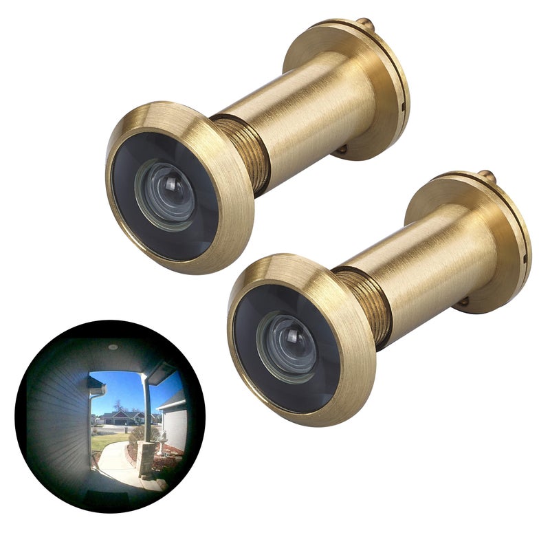 TOGU TG2814YG-SC Solid Brass UL Listed 220-degree Door Viewer with Heavy Duty Privacy Cover for 1-3/8"" to 2-1/6"" Doors  Satin Gold Finish 2 stes - Image 1